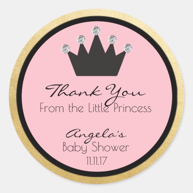 Personalized Pink Gold Princess Baby Shower Labels (Front)