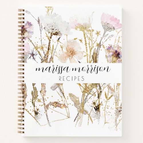 Personalized Pink Gold Wildflower Script Name Notebook