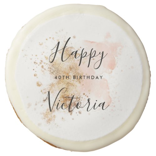 Personalized Pink  Gold Woman Birthday  Sugar Cookie