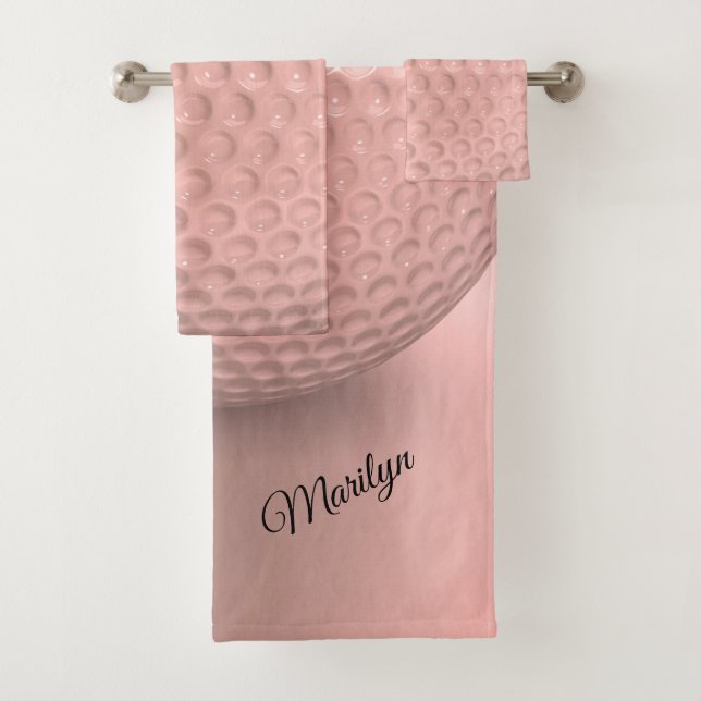Personalized Pink Golf Ball Sport Bath Towel Set (Insitu)
