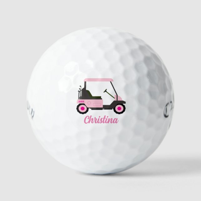 Personalized Pink Golf Cart  Balls (Front)