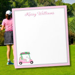 Personalized Pink Golf Cart Name  Notepad<br><div class="desc">A charming unique golf cart -- pink and green -- tastefully done -- ready to run the course -- the notepad. This is a great gift for all golf lovers -- fun / attractive / unique. Personalize it with your/her name. If you have any design questions or a special request,...</div>