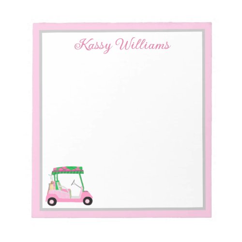 Personalized Pink Golf Cart Name  Notepad