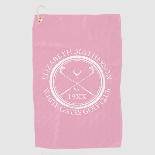 Personalized Pink Golf Club Name Golf Towel