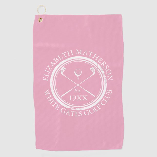 Personalized Pink Golf Club Name Golf Towel (Front)