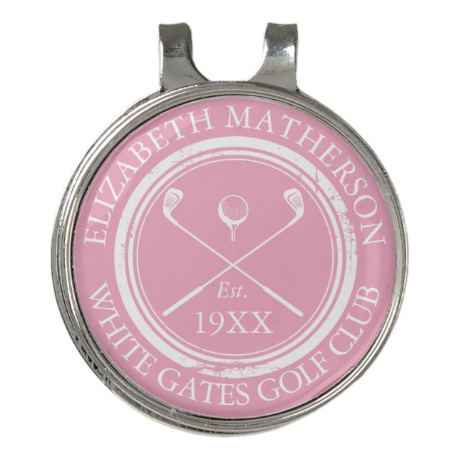 Personalized Pink Golf Club Name Hat Clip (Front)