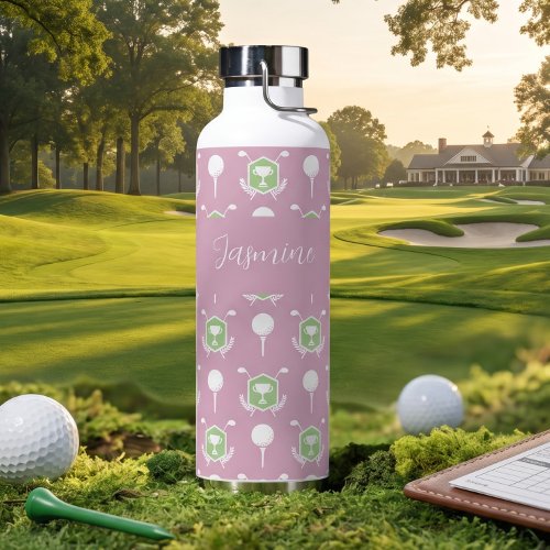 Personalized Pink Golf Custom Name Women's Gift Water Bottle