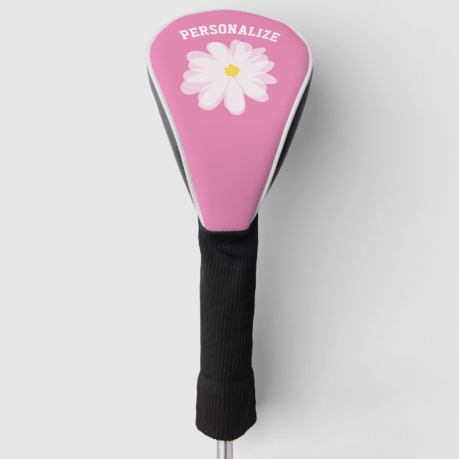 Personalized pink golf driver cover with flower (Front)