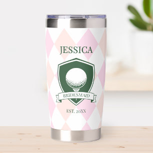 Personalized Pink Golf Modern Bridesmaid Name Insulated Tumbler
