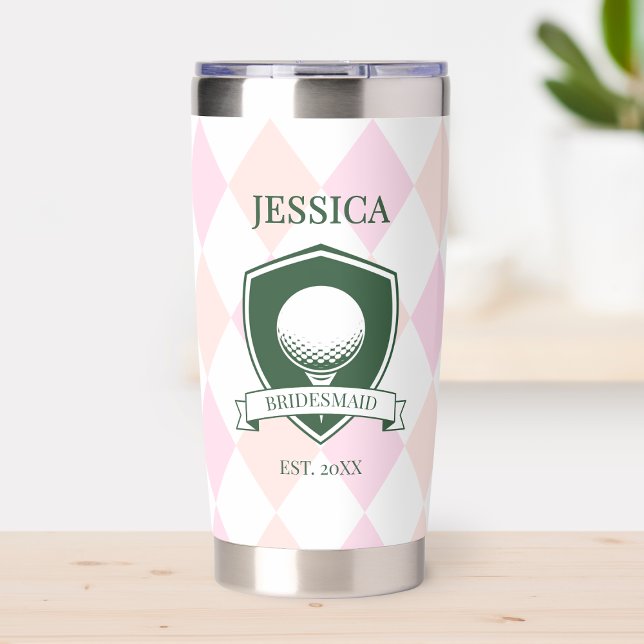 Personalized Pink Golf Modern Bridesmaid Name Insulated Tumbler (Personalized Pink Golf Modern Bridesmaid Name Insulated Tumbler)