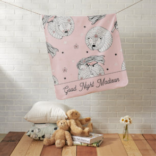 Personalized Pink Good Night Girl Bear Baby Name Baby Blanket