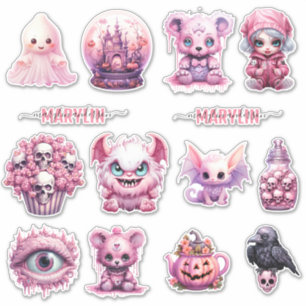 PERSONALIZED PINK GOTHIC HALLOWEEN CUSTOM NAME STICKER