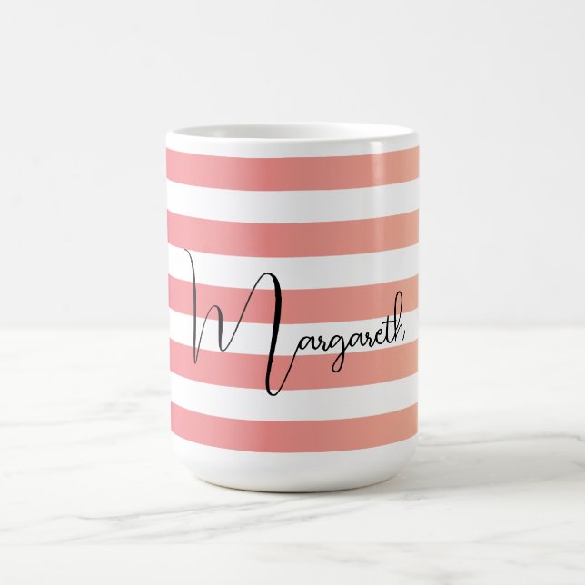 Personalized Pink Gradient Stripes Black Name Coffee Mug (Center)
