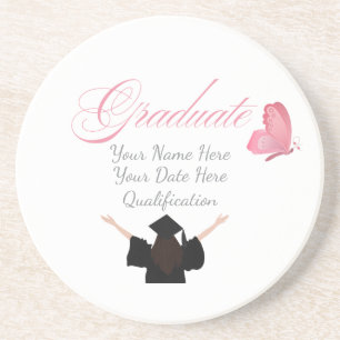 Personalized Pink Graduate Gift, Custom Name Coaster