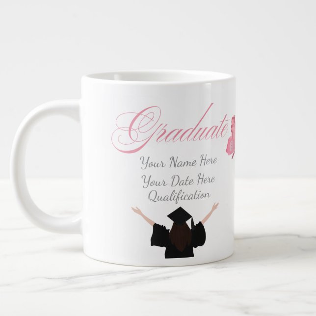 Personalized Pink Graduate Gift, Custom Name  Giant Coffee Mug (Left)