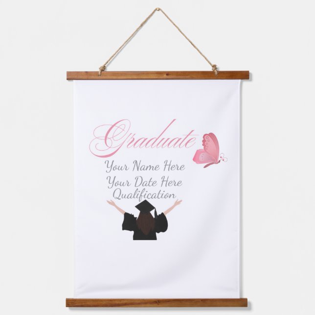Personalized Pink Graduate Gift, Custom Name  Hanging Tapestry (Front)