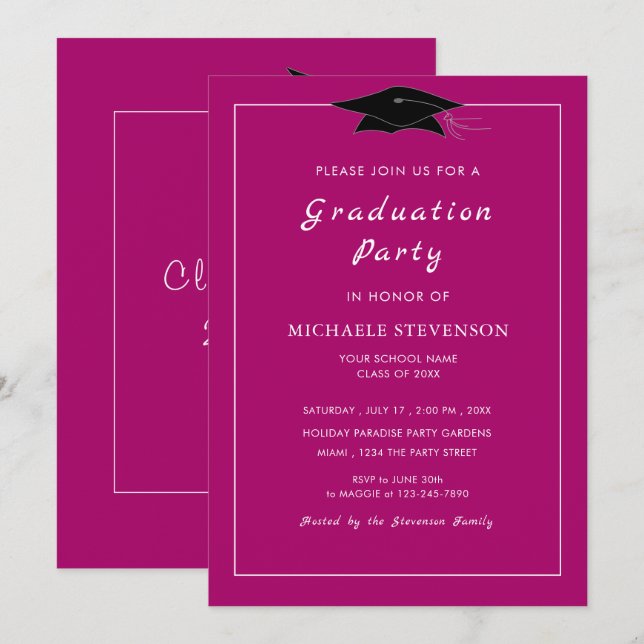 Personalized Pink Graduation Invitation Templste (Front/Back)