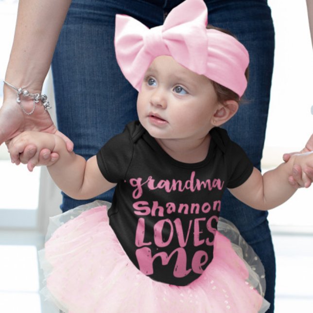 Personalized Pink Grandma LOVES Me Baby Bodysuit (Creator Uploaded)