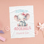 Personalized Pink Gray Baby Elephant Gift Baby Fleece Blanket