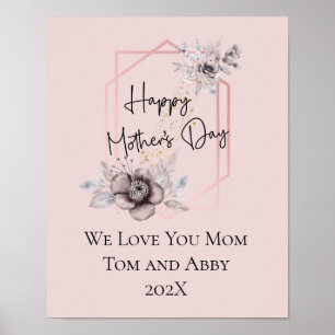 Personalized Pink Gray Floral Mother's Day Gift Poster