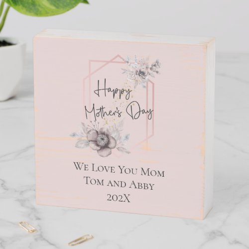 Personalized Pink Gray Floral Mothers Day Gift Wooden Box Sign
