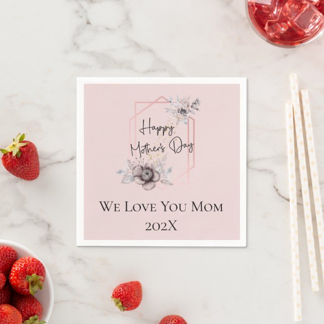 Personalized Pink Gray Floral Mother's Day Napkins (Insitu)