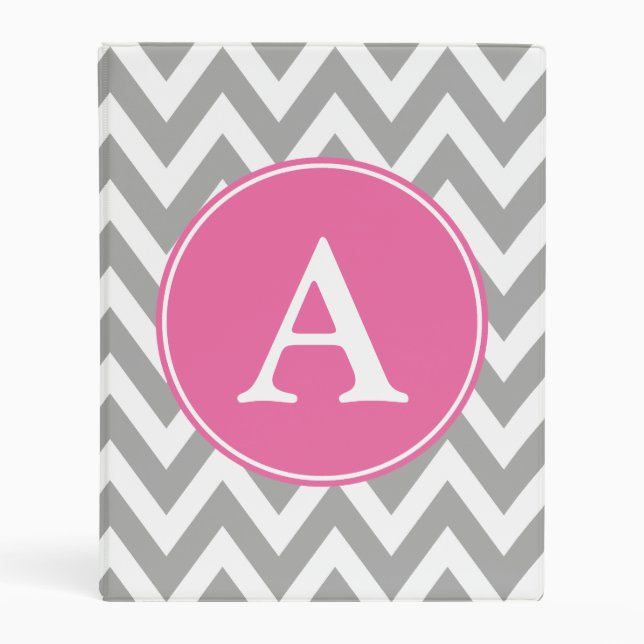 Personalized Pink Gray Monogram Small Binder (Front)