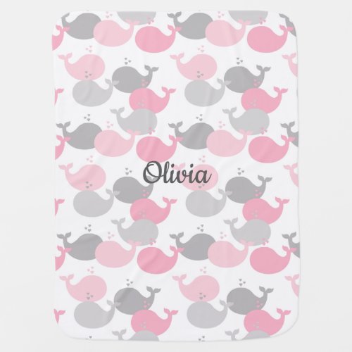 Personalized Pink Gray Whale Ocean Animals Girl Baby Blanket