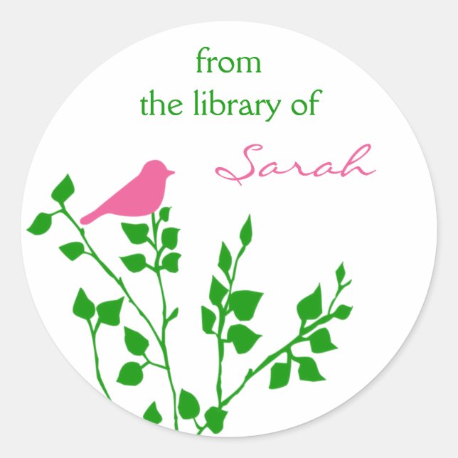 Personalized Pink Green Book Library Stickers (Front)