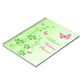 Personalized Pink Green Butterfly Floral Notebook (Left Side)