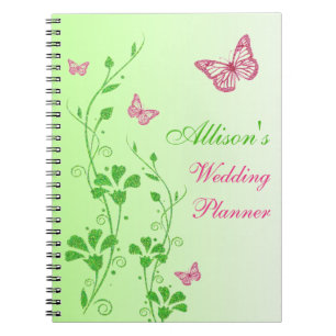 Personalized Pink Green Butterfly Floral Notebook