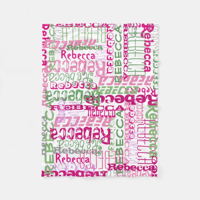 Personalized Pink/Green Custom Name Collage Girl's Fleece Blanket (Front)