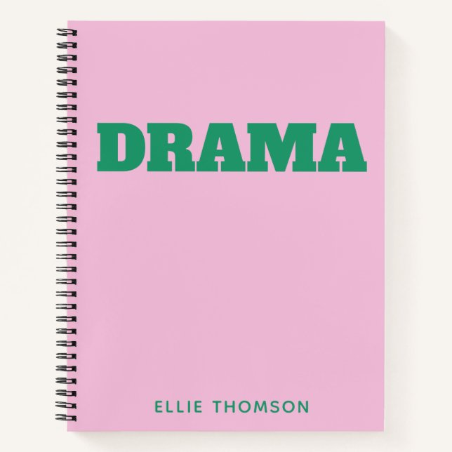 Personalized Pink Green Drama Theater School Club Notebook (Front)