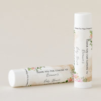 Personalized Pink Green Floral Baby Shower Favors Lip Balm