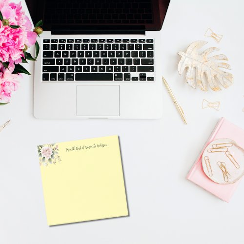 Personalized Pink Green Floral From the Desk of  Post_it Notes