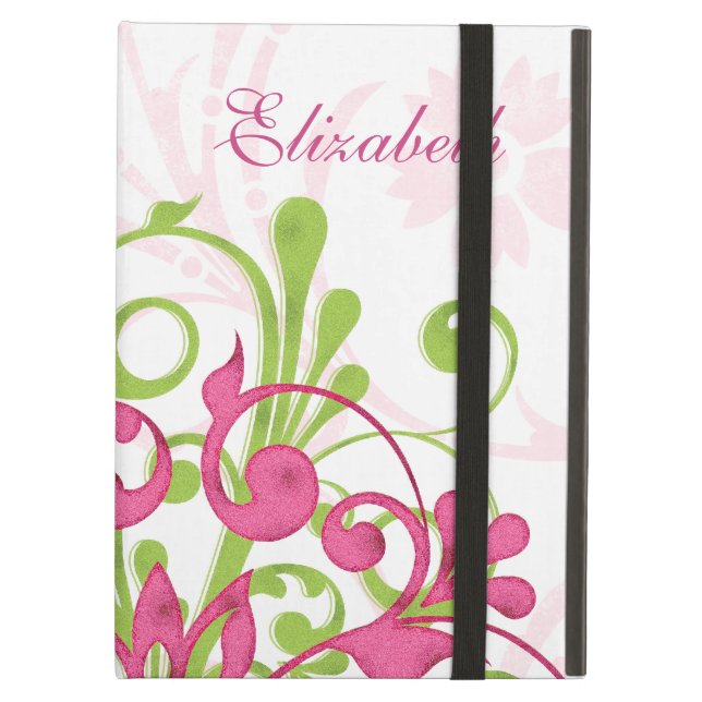 Personalized Pink Green Floral iPad Folio Case Case For iPad Air (Front Closed)