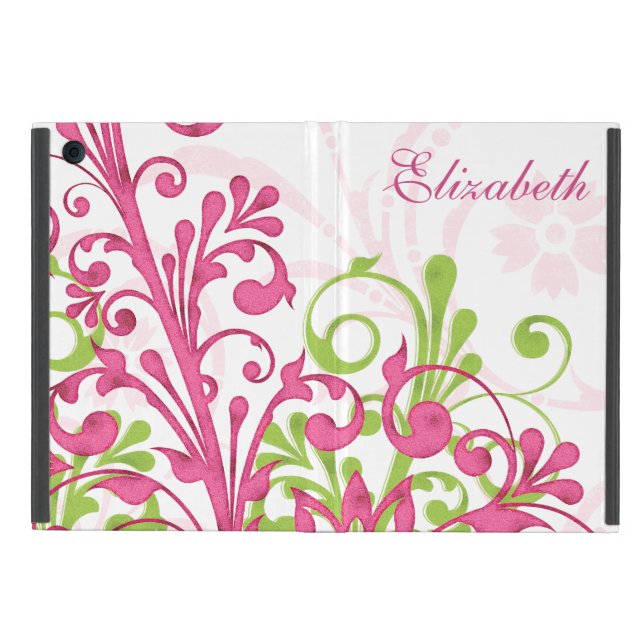 Personalized Pink Green Floral iPad Mini Folio Case (Outside)