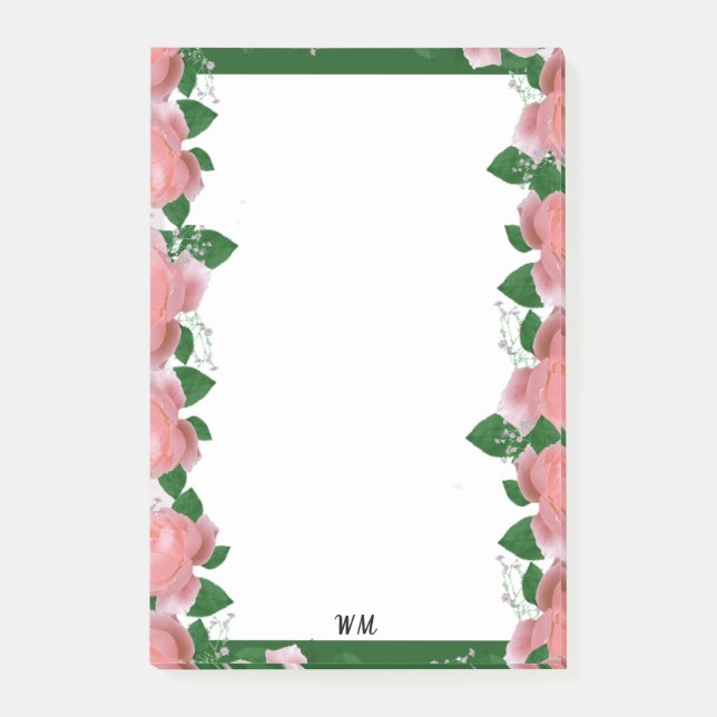 Personalized Pink & Green Florals Post-it Notes (Front)