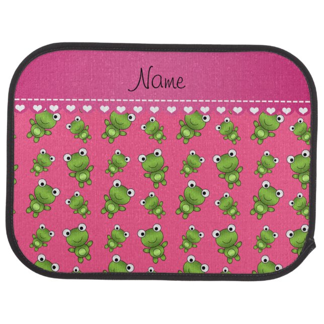 Personalized pink green frogs pink heart stripe car mat (Rear)