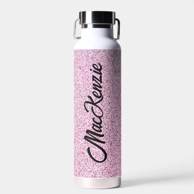 Personalized Pink & Green Glitter Water Bottle (Front)
