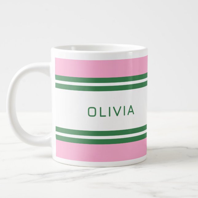 Personalized Pink & Green Golf Custom Giant Coffee Mug (Left)