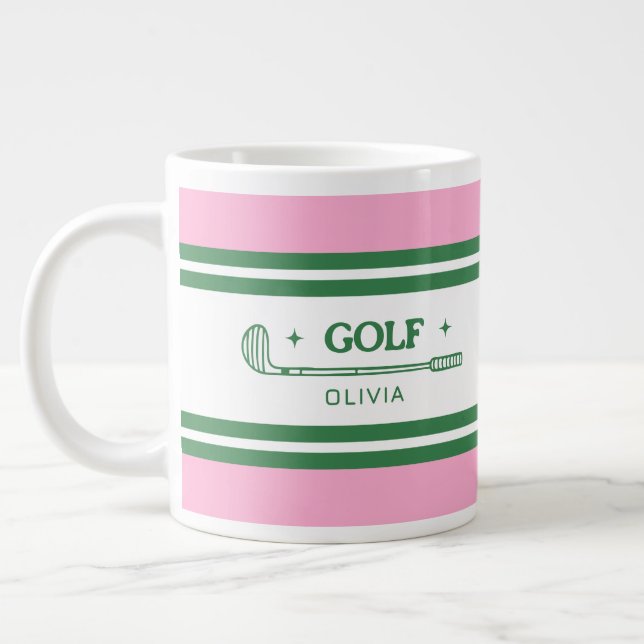 Personalized Pink & Green Golf Custom photo Giant Coffee Mug (Left)