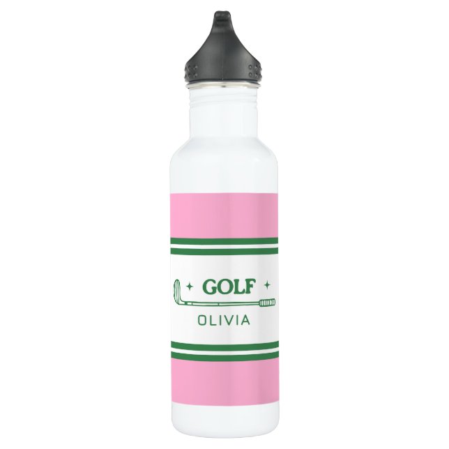 Personalized Pink & Green Golf Custom Stainless Steel Water Bottle (Right)