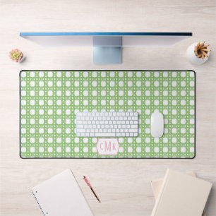 Personalized Pink & Green Preppy Caning Monogram Desk Mat