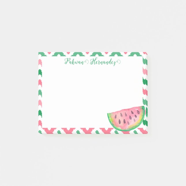 Personalized Pink Green Watermelon Post-it Notes (Front)