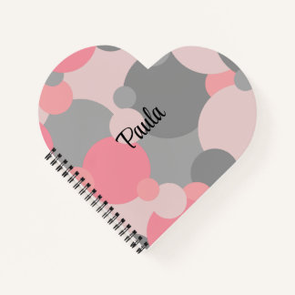 Personalized pink-grey molecules heart notebook