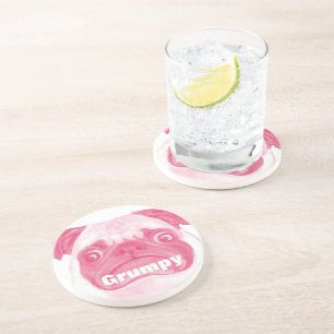 Personalized PINK Grumpy Puggy Coaster