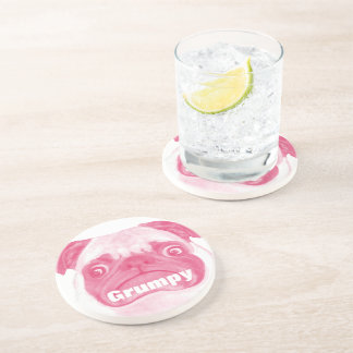 Personalized PINK Grumpy Puggy Coaster