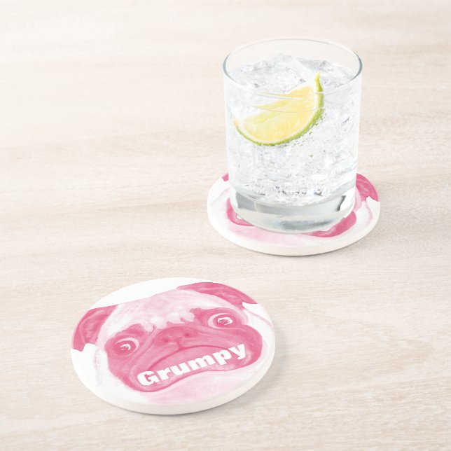 Personalized PINK Grumpy Puggy Coaster (Side)