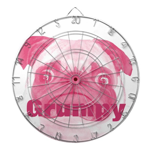 Personalized PINK Grumpy Puggy Dart Board (Front)